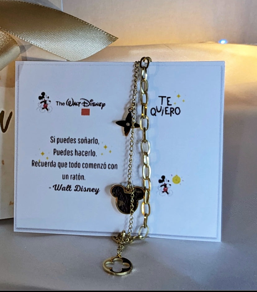 Pulsera Mickey - Acero Inoxidable Chapado en oro de 18K