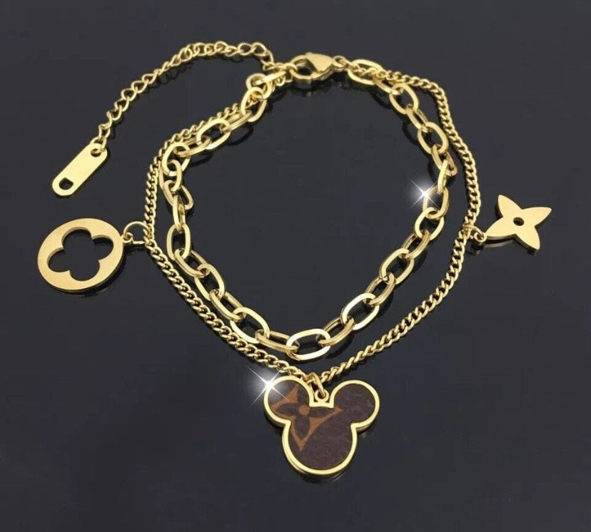 Pulsera Mickey - Acero Inoxidable Chapado en oro de 18K