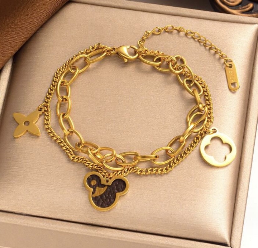 Pulsera Mickey - Acero Inoxidable Chapado en oro de 18K