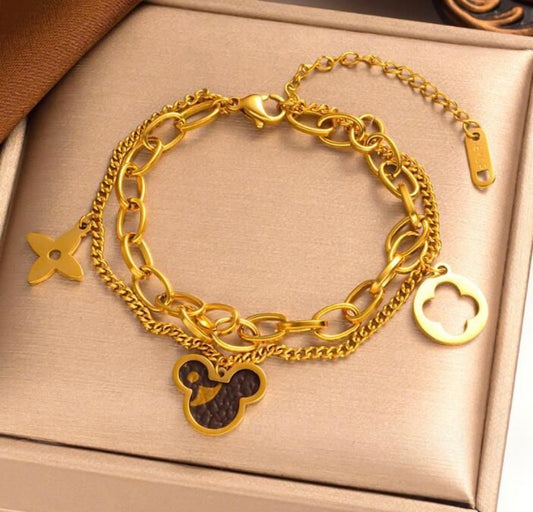 Pulsera Mickey - Acero Inoxidable Chapado en oro de 18K