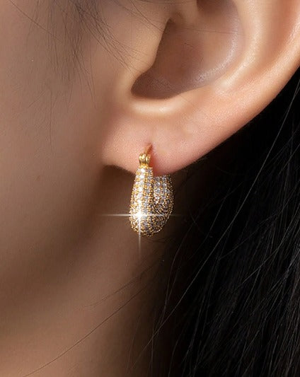 Aritos con incrustaciones de diamantes - Chapado en oro